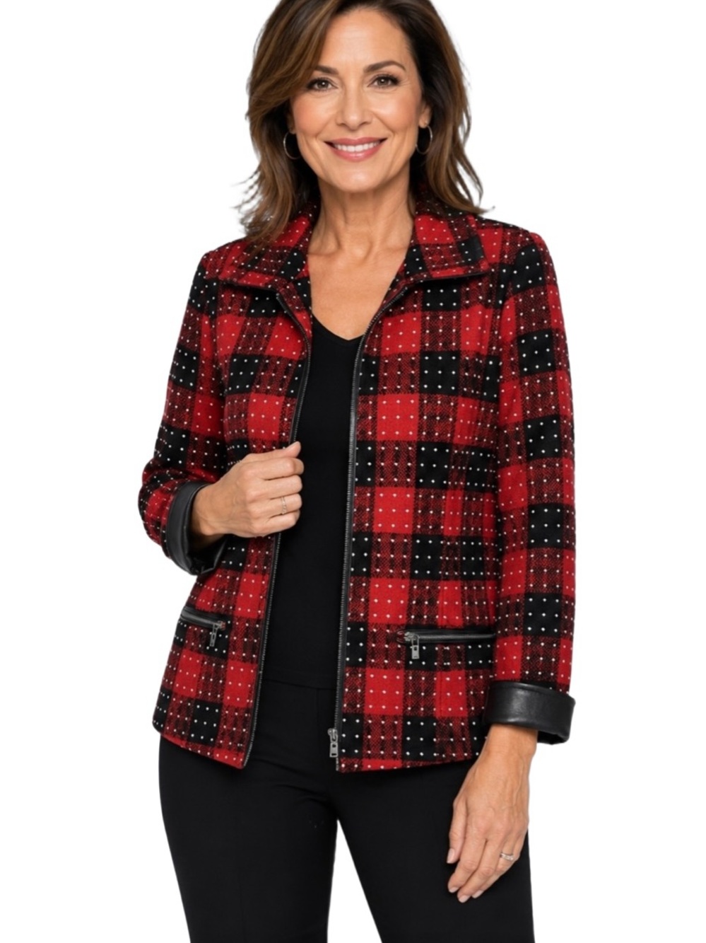 FDJ French Dressing Jeans Buffalo Plaid White Dot Blazer Jacket Size Large